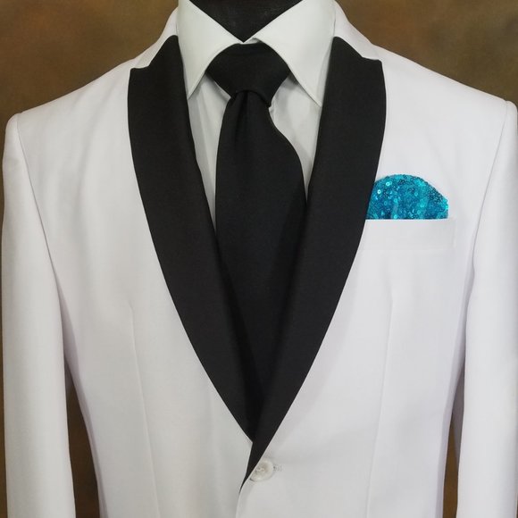 New! Men's Turquoise Blue Sequin Pre-Folded Pocket Square Insert - Picture 2 of 4